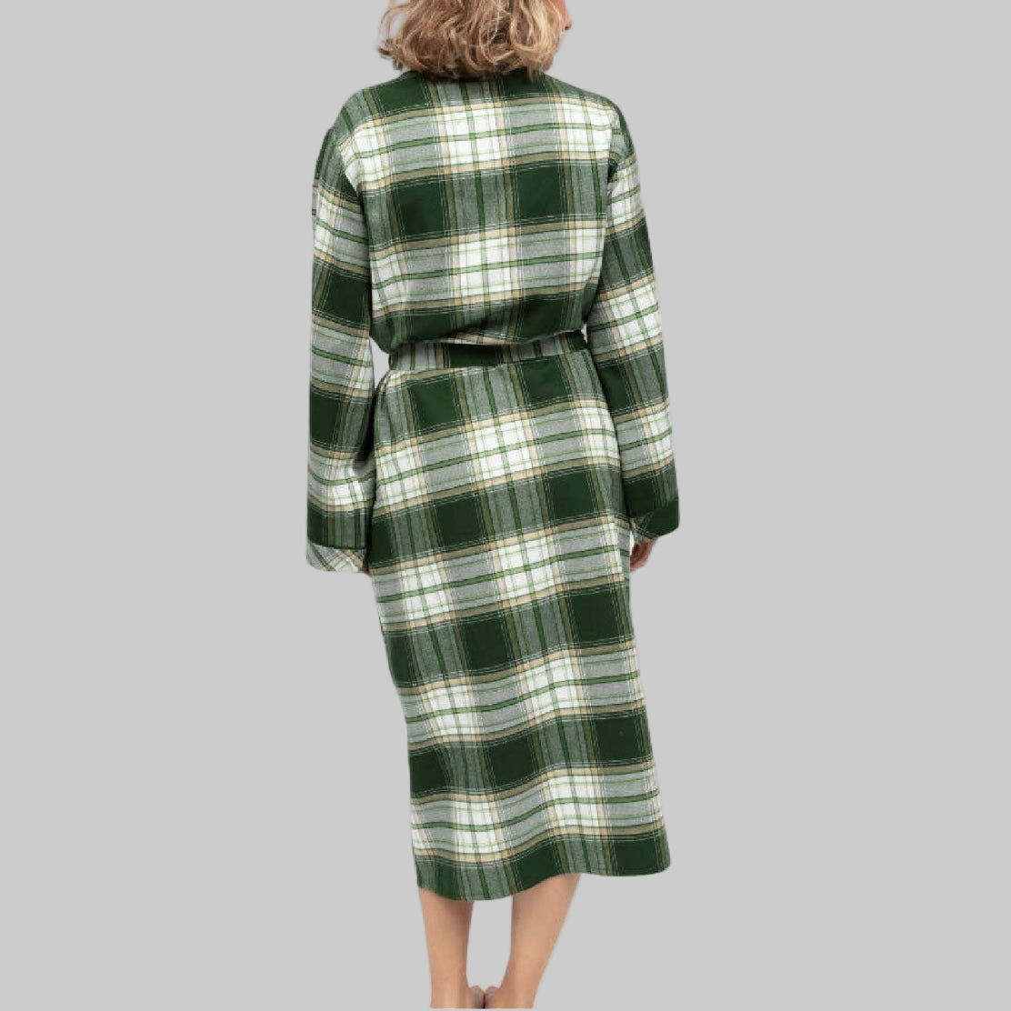 Cyberjammies - Fern Brushed Check Robe - Olive