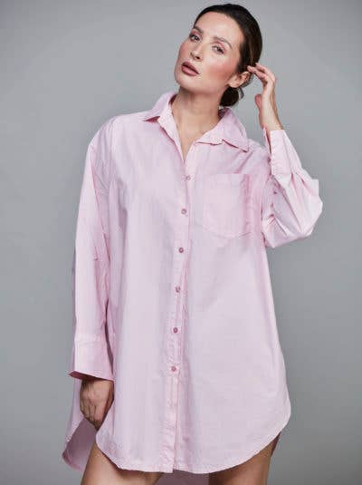 Boyfriend Oversized Cotton Shirt - Light Rose
