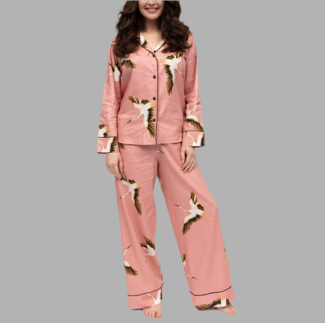 Cyberjammies - Bonnie Crane Print Pyjama Set - pink