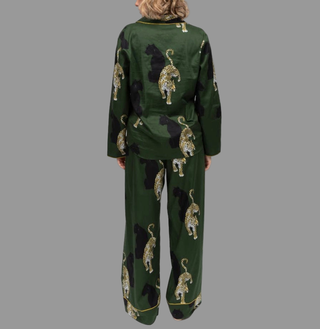 Olive Leopard Print Pyjama Set