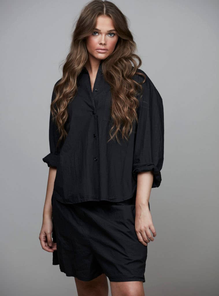 Boyfriend Cotton Short Shirt - Black