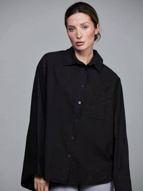Boyfriend Cotton Short Shirt - Black