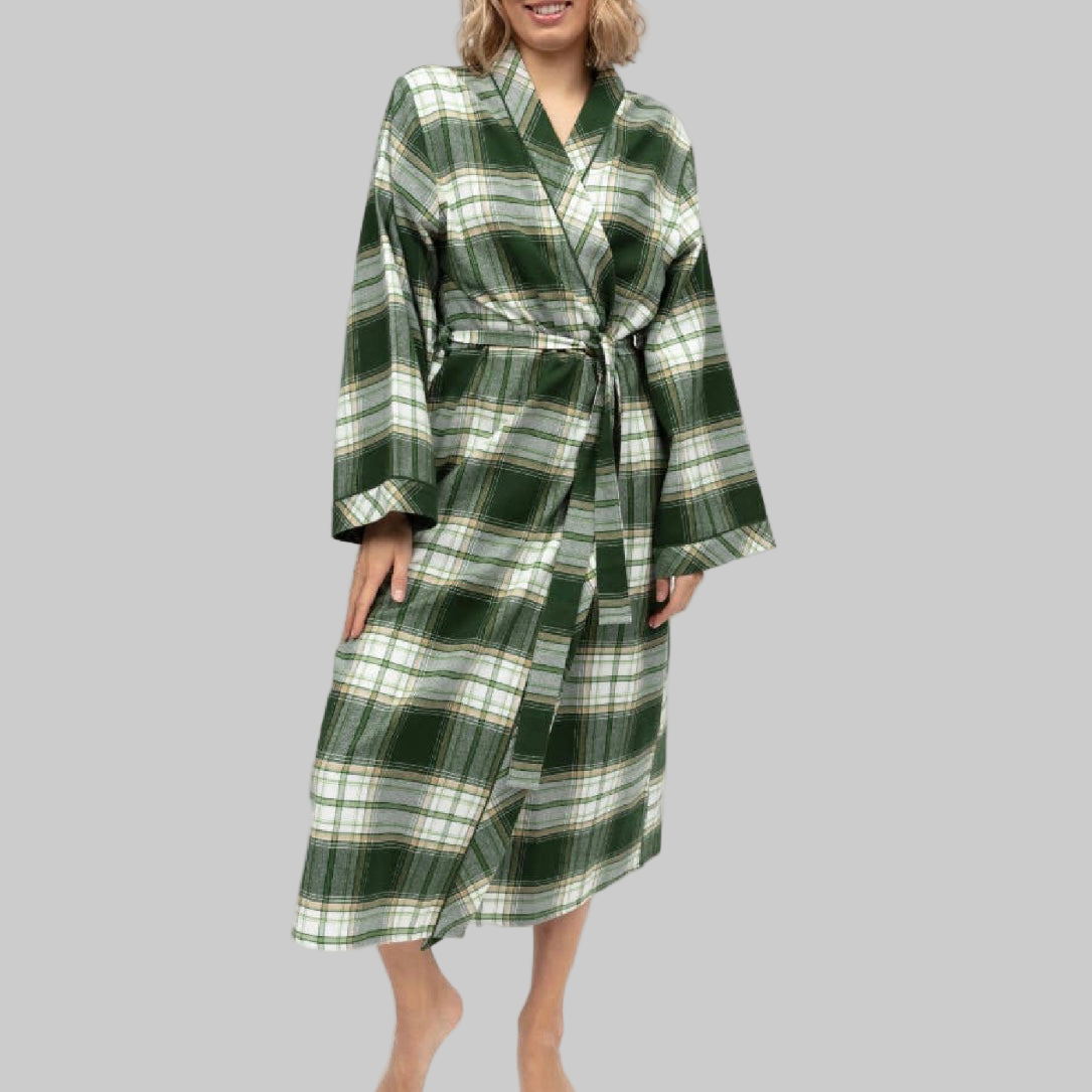 Cyberjammies - Fern Brushed Check Robe - Olive