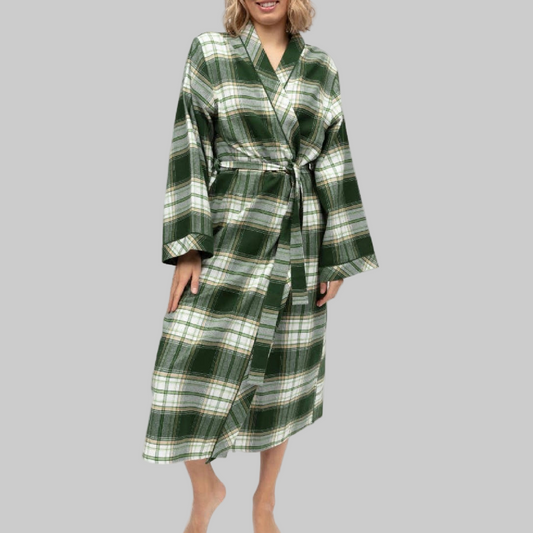 Cyberjammies - Fern Brushed Check Robe - Olive