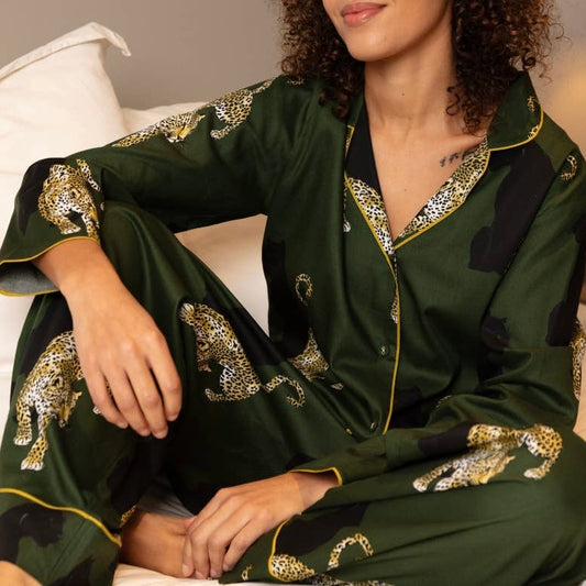 Olive Leopard Print Pyjama Set